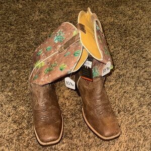 Roper Brown Leather Western Boots with Turquoise Floral Shaft
